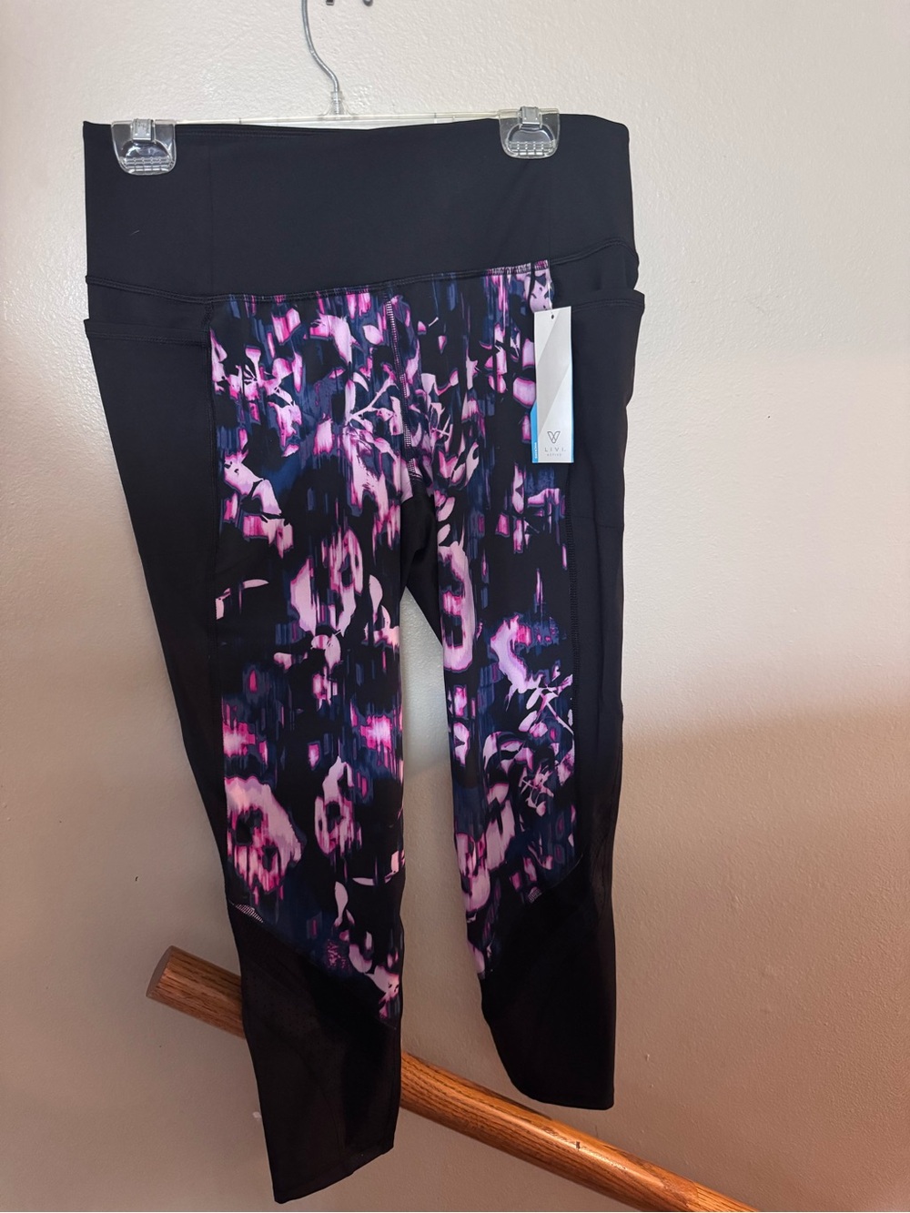 Livi Active Black Leggings with Pink & Purple Abstract Panels